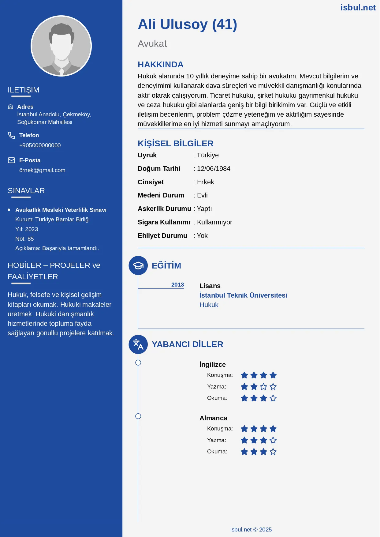 CV Örneği: Avukat CV Örneği