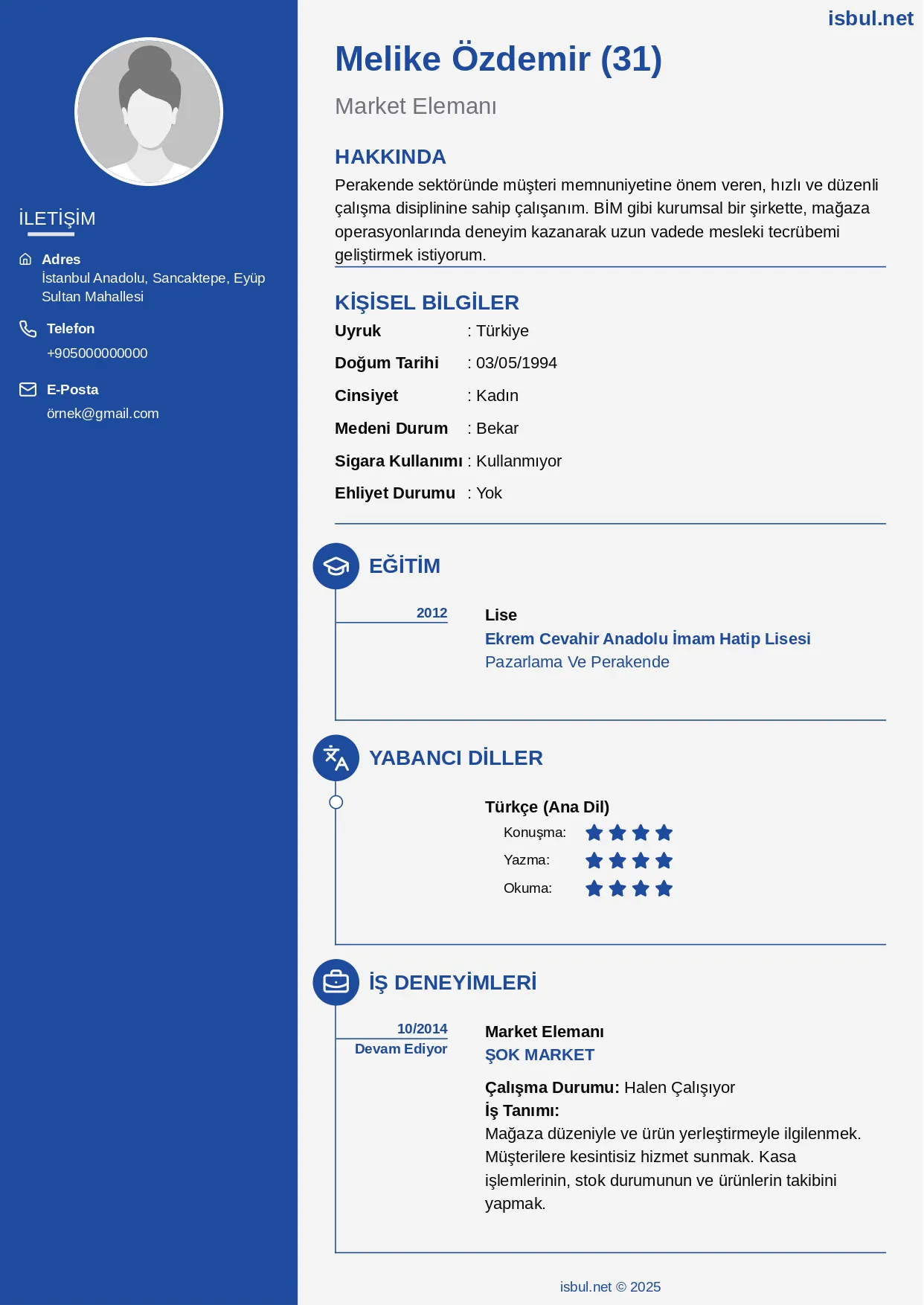 CV Örneği: Bim Market CV Örneği
