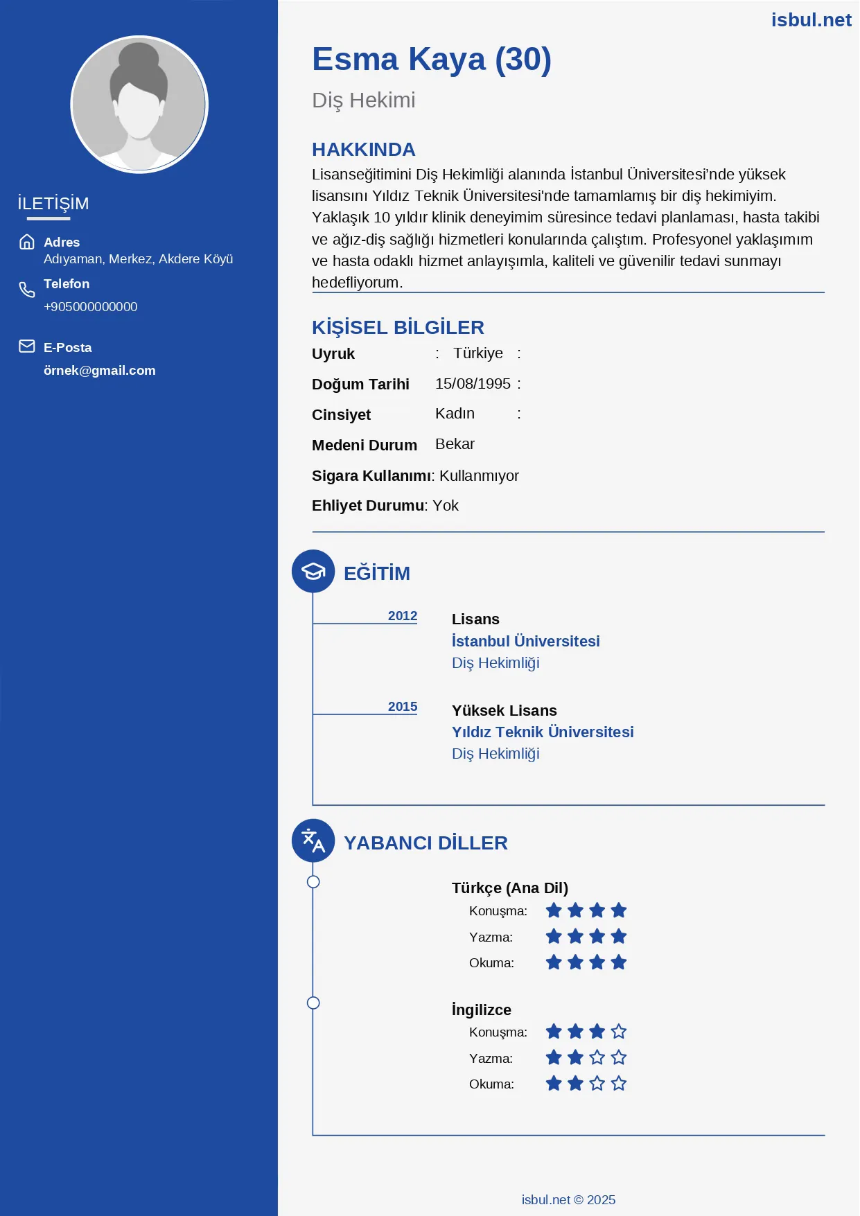 CV Örneği: Diş Hekimi CV Örneği