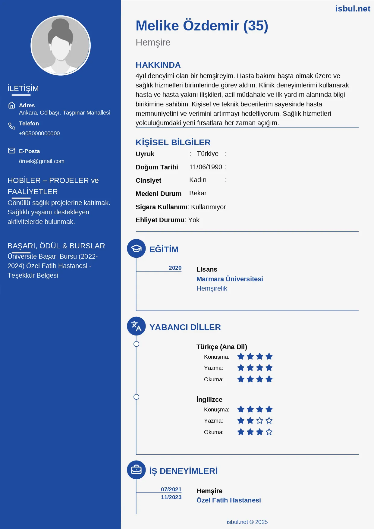 CV Örneği: Hemşire CV Örneği