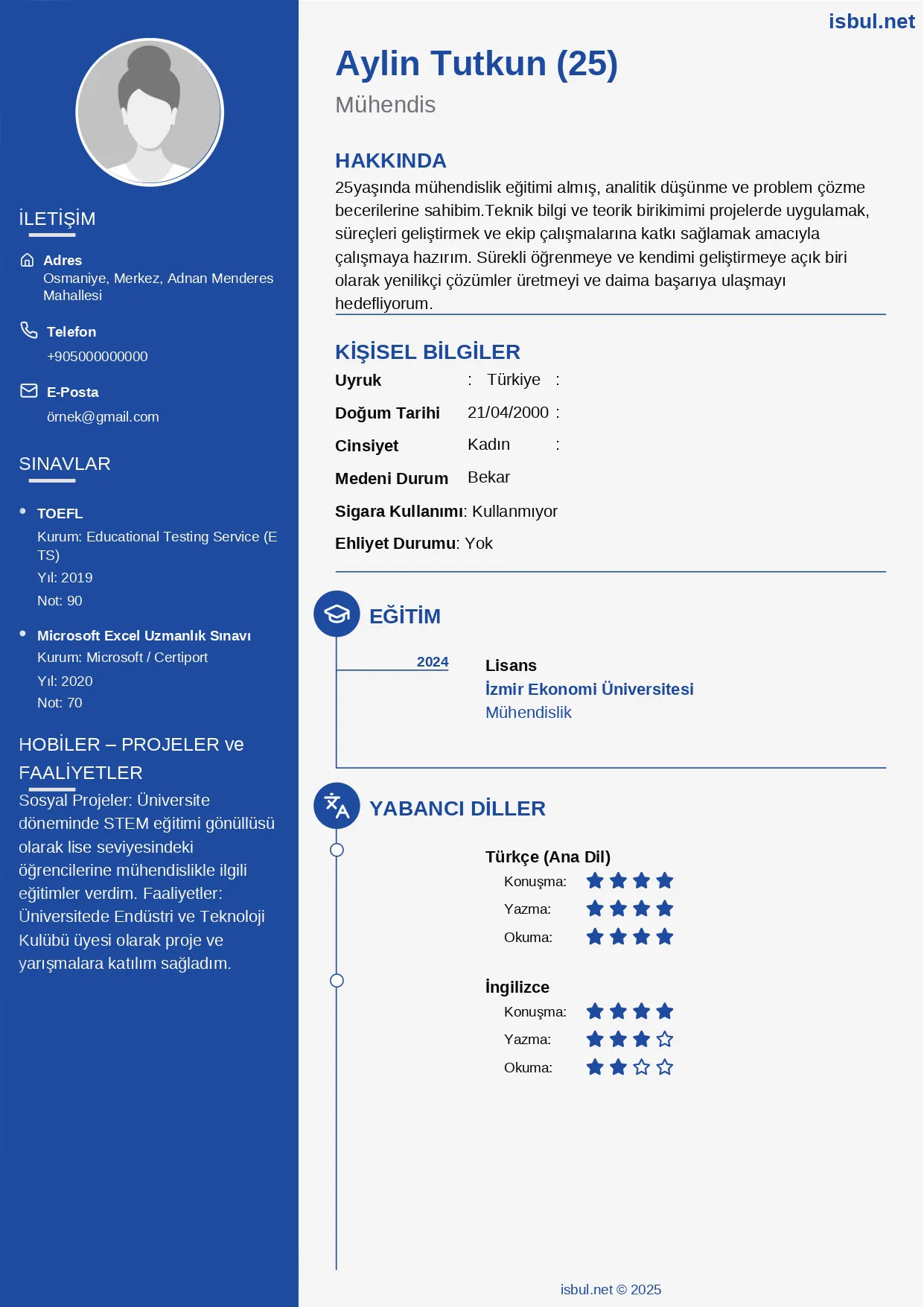 CV Örneği: Mühendis CV Örnegi