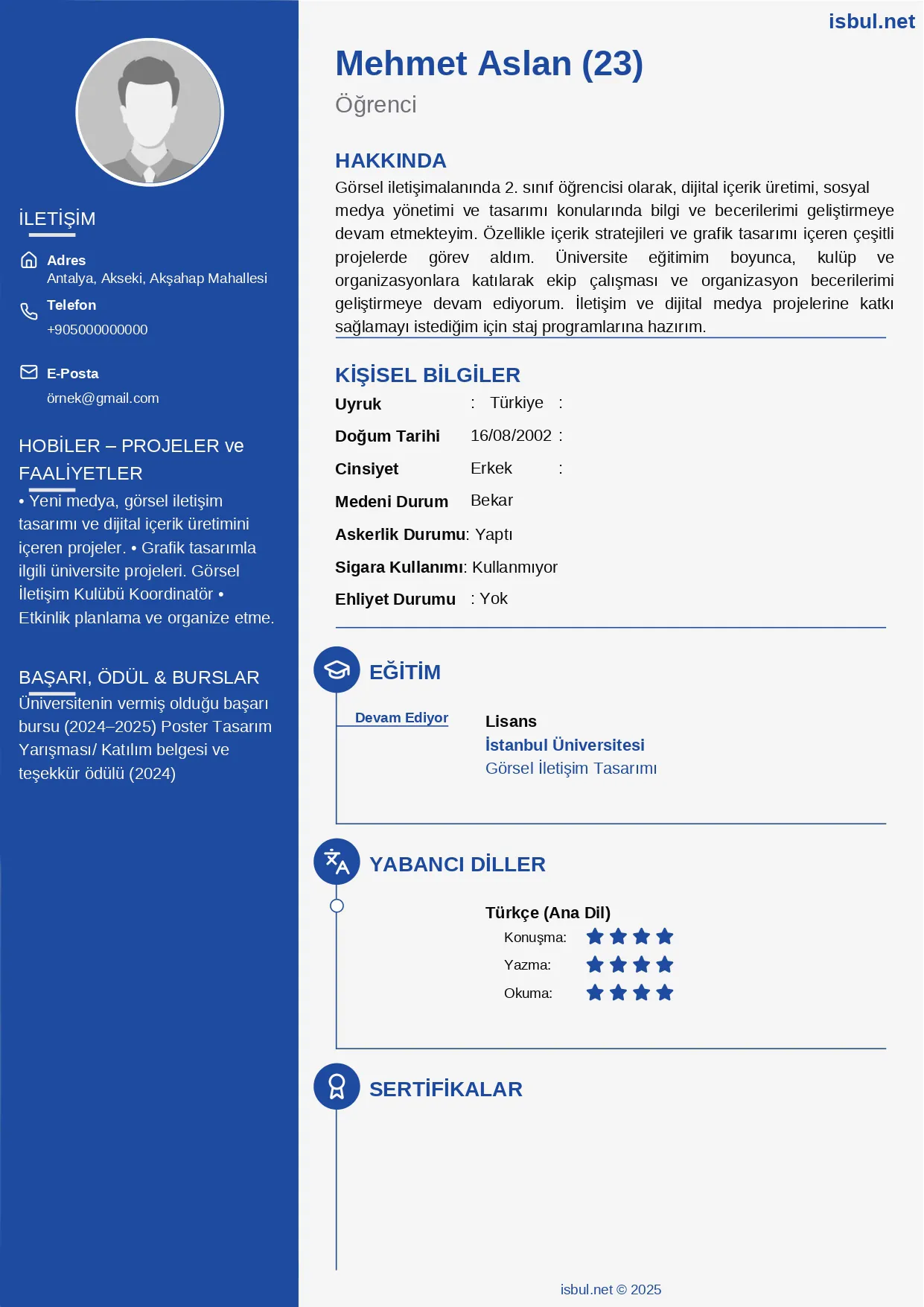 CV Örneği: Öğrenci CV Örneği