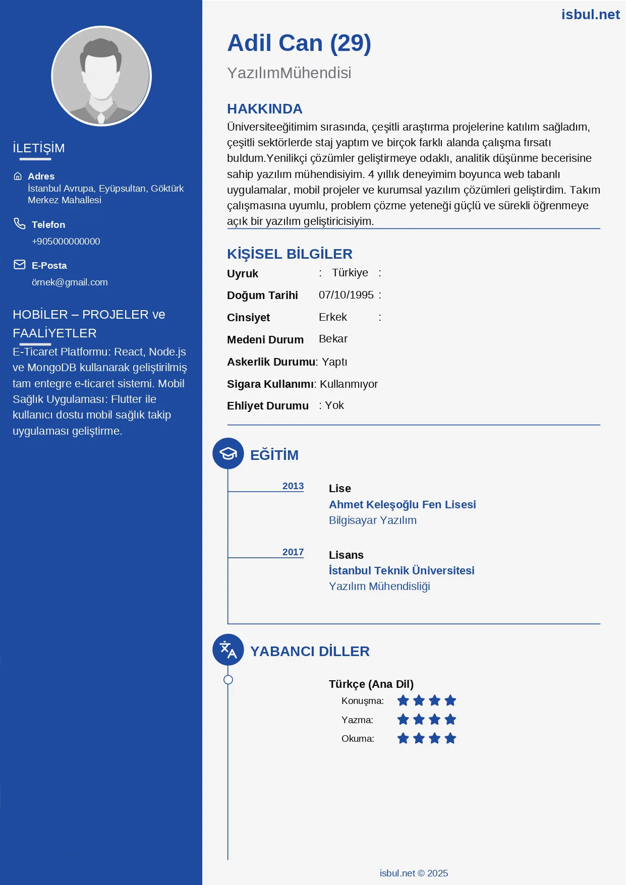CV Örneği: Yazılım Mühendisi CV Örneği