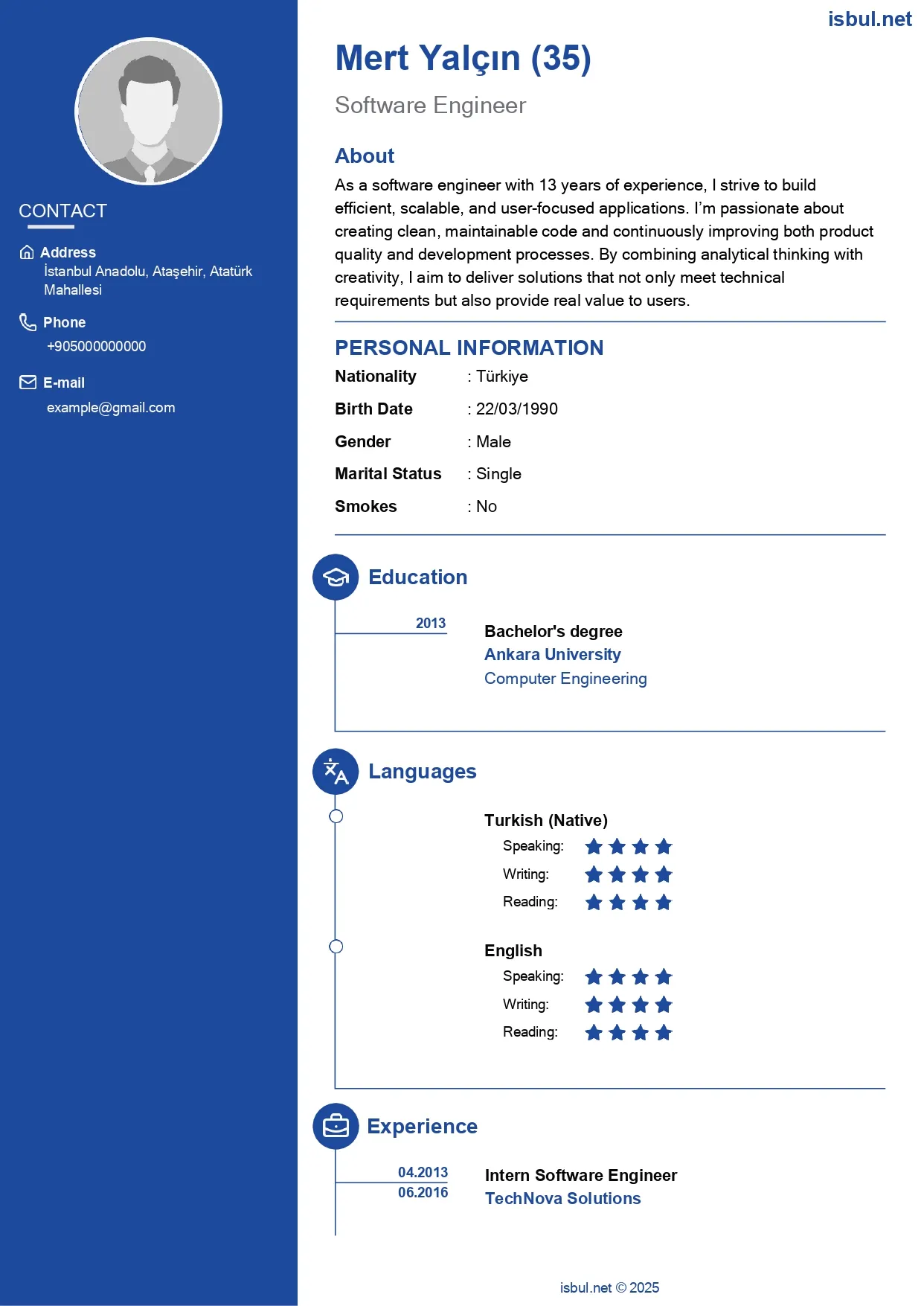 CV Örneği: İnglizce CV Örneği